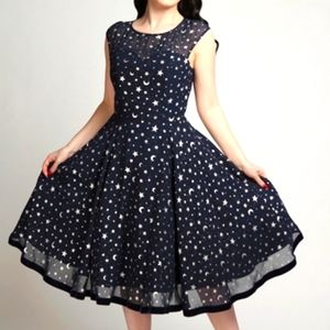 Collectif Faye Starlight Swing Dress Navy